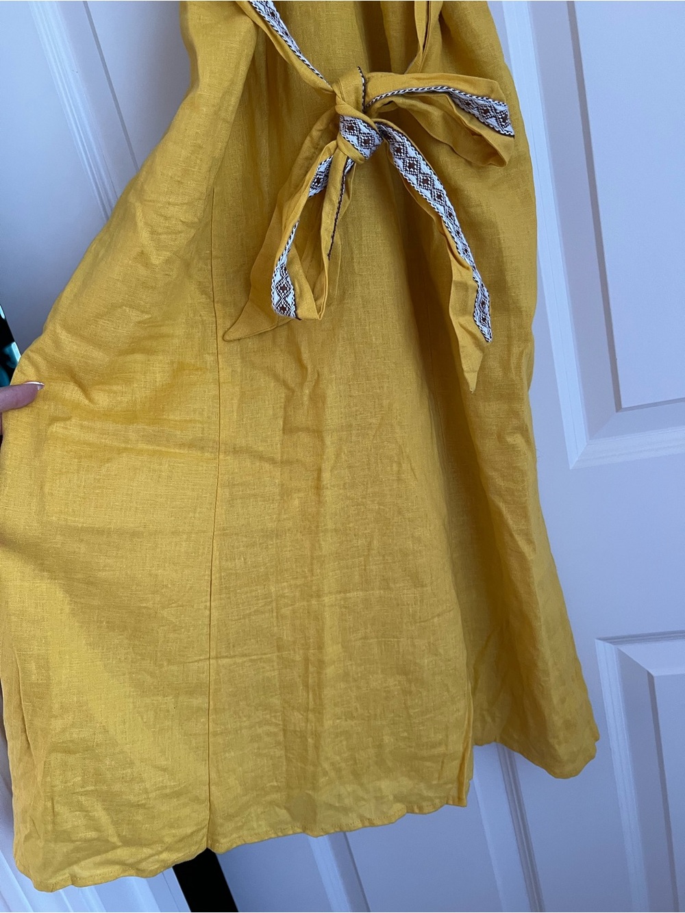 Motf Elegant Halter Neck Yellow Dress with Embellished Waist - Picture 3 of 3